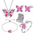 thumbnail image 1 of July Birthstone Jewelry Sets Ruby Red Butterfly 925 Sterling Silver CZ Fine Necklace Earrings Ring Bracelet Women Birthday Mother's Day Gifts, 1 of 12