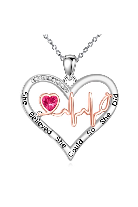 July Birthstone Necklace 925 Sterling Silver Nurse Pendant Necklace Heart Jewelry Gifts for Women