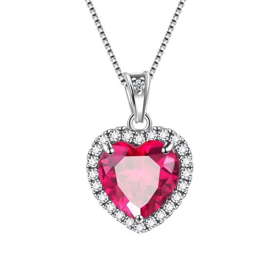 July Birthstone Necklace Women Red Heart Necklace Ruby Crystal CZ 925 Sterling Silver Necklaces Pendant Jewelry Birthday Mother's Day Gifts Juwaliy