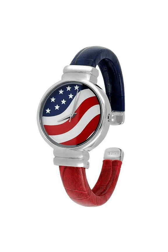 July Fourth Independence Day American United State Flag Bangle Watch with Round Watch Face