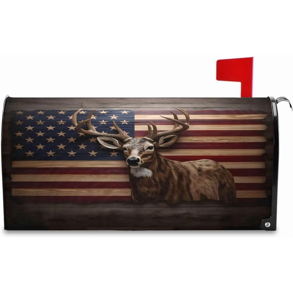 July Fourth Mailbox Covers, American Flag Deer Mailbox Covers Oxford Cloth Post Box Cover with Magnetic Strip for Garden Yard Decor