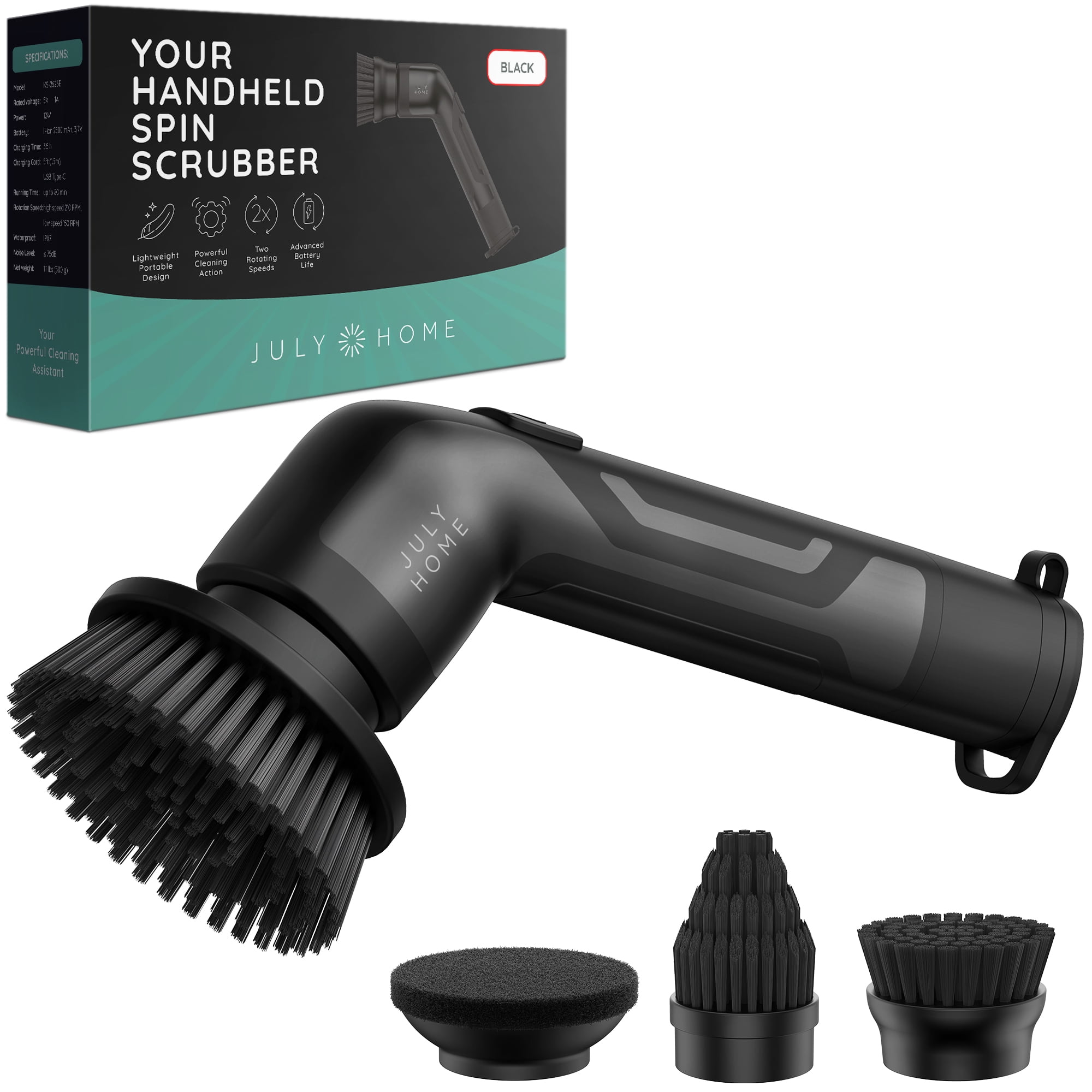 July Home Cordless Shower Scrubber, Rechargeable Electric Spin Scrubber Cordless Cleaning Brush Power Scrubber for Bathroom, Kitchen, Floors & Glass