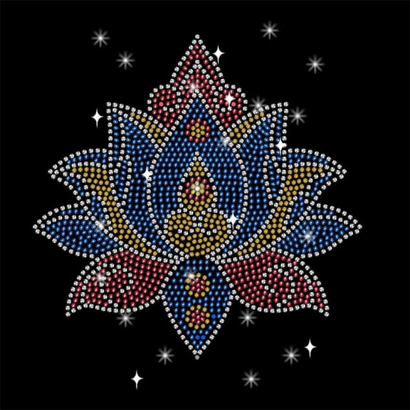 July Lotus Iron on Rhinestones Transfer 11.69x8.27 Inch Flower Heat Transfer Decal Bling Decals Heat Transfer Patch Clothing Repair Applique for T-Shirt Clothing Pants Bags