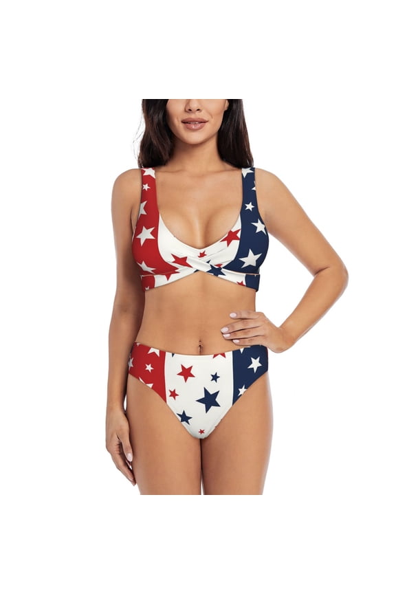 July Memorial Day Fourth Of July Women's Bikini Sets Cross-Front Two-Piece Beachwear