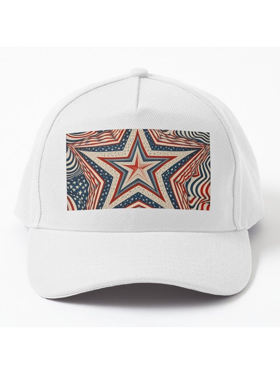 July Red White Blue Star Baseball Cap, Wavy Line American Graphic Design, Classic Everyday Hat