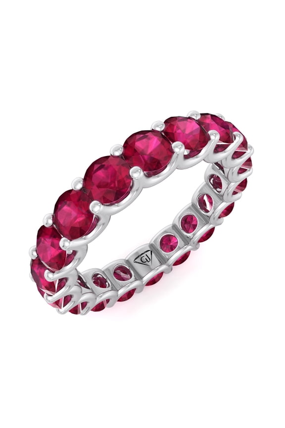 July - Round Cut Red Ruby Eternity Band