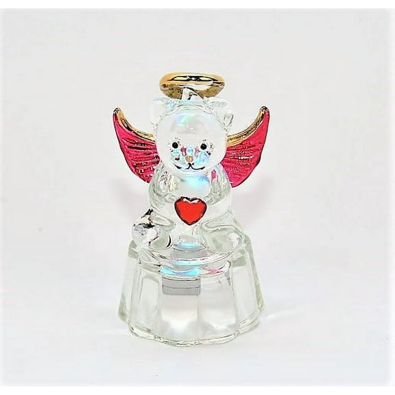 July Ruby Red 3" Glass Angel Bear Figurine with Color Changing Light Up Feature