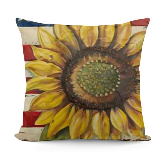 of July Sunflower Patriotic Decorative Throw Pillow Covers America USA Freedom Star Stripes Spring Summer Cushion Case Decor, American Fall Autumn Farmhouse Home Decoration