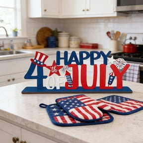 July Wooden Table Sign, Patriotic Independence Day Design July Wooden Table Sign, Compact Tabletop Style 4th July Table Decor, Patriotic Sign for Memorial Day, Veterans Day & Home Party Decoration.