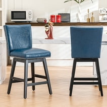 July's Song 26"Swivel Bar Stool Set of 2 ,Modern Faux Leather Swivel Upholstered Counter Height with Full Back,Blue for Kitchen Island, Pub