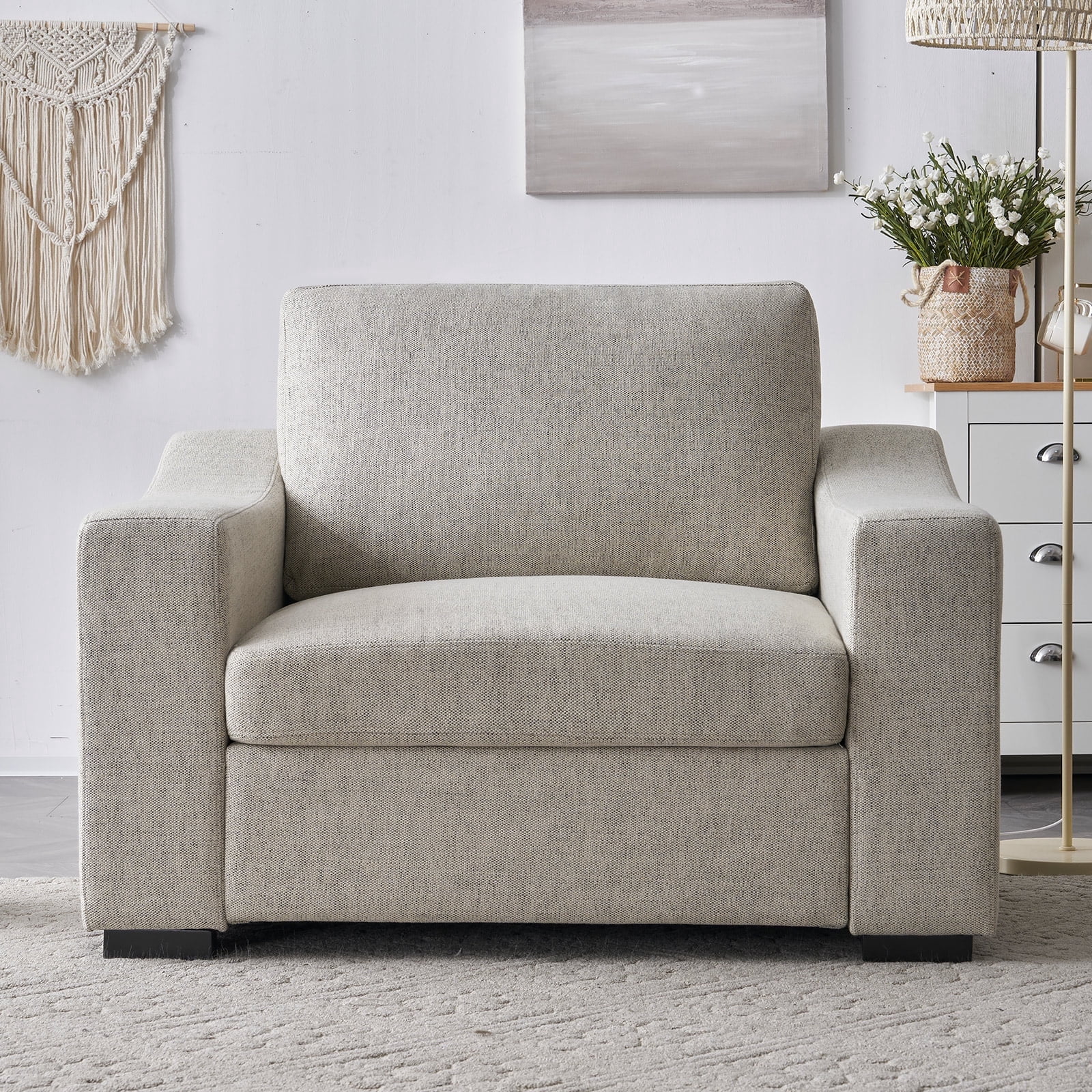 JULY'S SONG 47" W Accent Chair and A Half, Modern Oversized Reading Chair for Bedroom Room, Linen Fabric Living Room Chairs in Extra Wide Seat, Comfy Chair with Washable Covers, Oatmeal