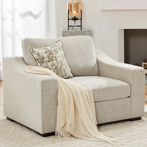 JULY'S SONG 47" W Accent Chair and A Half, Modern Oversized Reading Chair for Bedroom Room, Linen Fabric Living Room Chairs in Extra Wide Seat, Comfy Chair with Washable Covers, Oatmeal