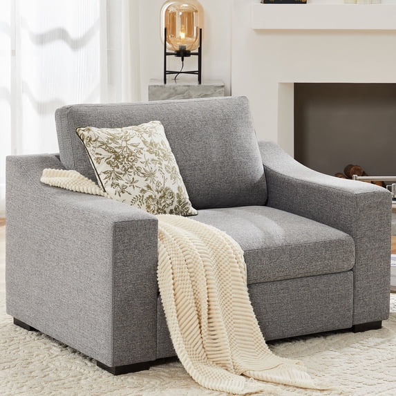 JULY'S SONG 47" W Accent Chair and A Half, Modern Oversized Reading Chair for Bedroom Room, Linen Fabric Living Room Chairs in Extra Wide Seat, Comfy Chair with Washable Covers, Gray