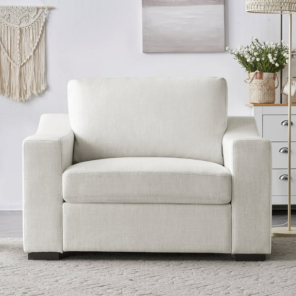 July's Song 48W‘’ Modern Linen Solid Arm Chair, Oversized Accent Chair for Living Room，Off-White