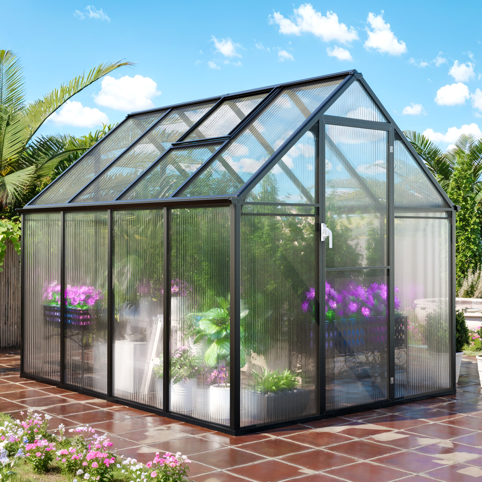 July’s Song 6’x8’ Greenhouse for Outdoors,Upgraded Polycarbonate Greenhouse Aluminum Walk in Greenhouses w/Vent Window, Lockable Door & Reinforce Connector Heavy Duty Green House for Outdoor, Patio, - image 1 of 10