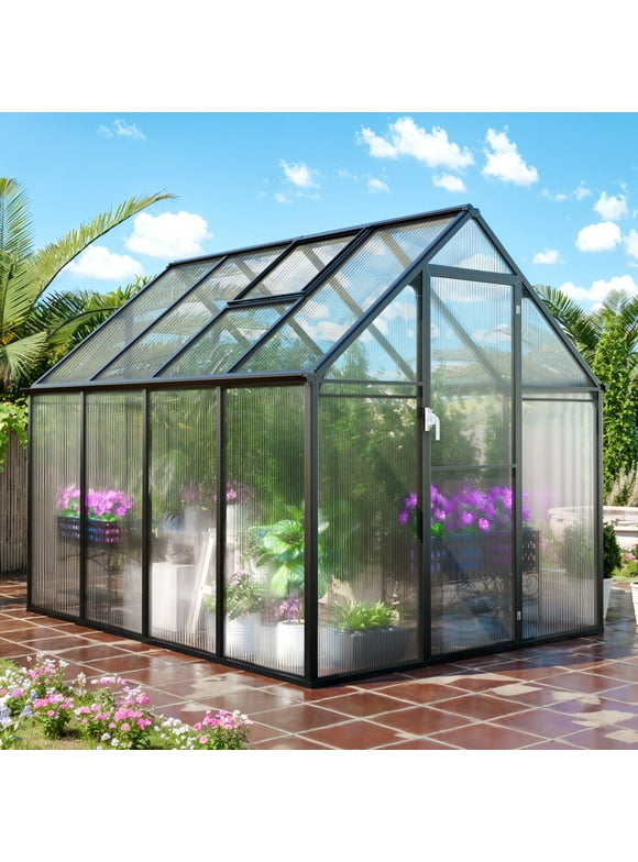 July’s Song 6’x8’ Greenhouse for Outdoors,Upgraded Polycarbonate Greenhouse Aluminum Walk in Greenhouses w/Vent Window, Lockable Door & Reinforce Connector Heavy Duty Green House for Outdoor, Patio,