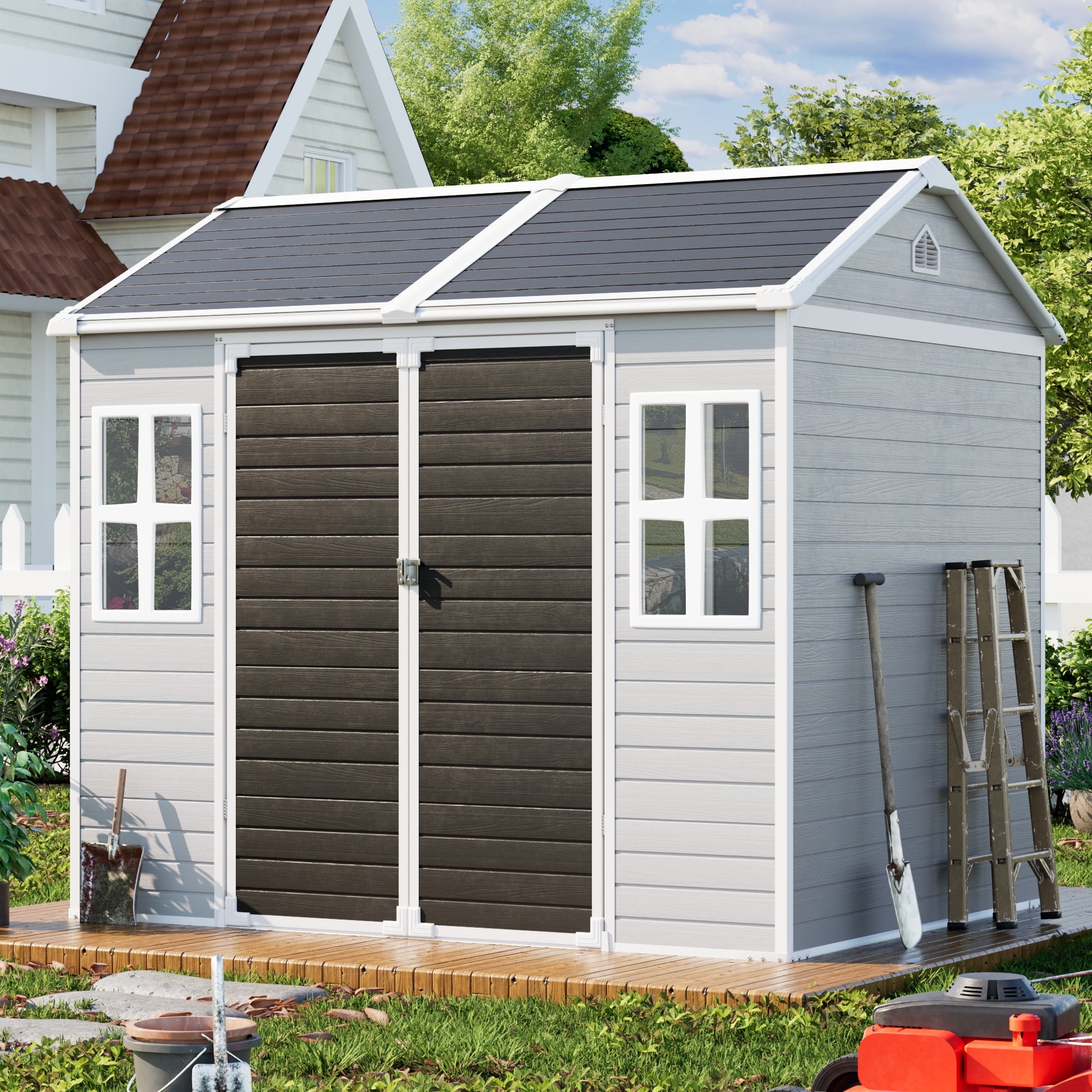 July's Song 6X8 FT Resin Storage Shed, Waterproof Large Outdoor Shed ...