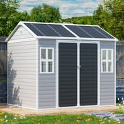 JULY'S SONG 8X6 FT Resin Storage Shed, Outdoor Plastic Storage Shed with Floor & Lockable Door & 2 Windows, Vent, Waterproof Tool Shed for Outside, Dove Grey