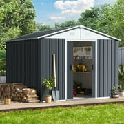 July’s Song 8' x 10’ Outdoor Storage Shed, Metal Garden Shed with Sliding Door, Lockable Tool Storage Shed with Reinforcement, Large Bike Shed for Backyard, Patio, Lawn, Black