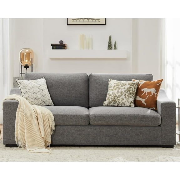 JULY'S SONG 83" Modern Sofa, Oversize Couches for Living Room with Deep Seat, 3 Seater Linen Loveseat for Bedroom, Big Comfy Love Seat for Apartment, Charcoal Gray