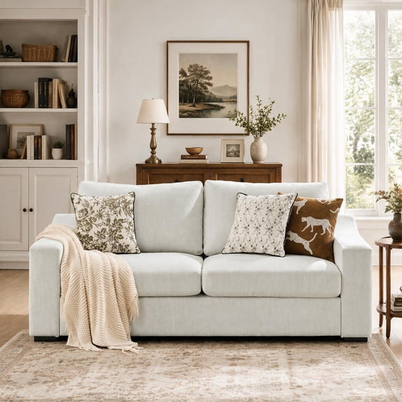 JULY'S SONG 83" Modern Sofa, Oversize Couches for Living Room with Deep Seat, 3 Seater Linen Loveseat for Bedroom, Big Comfy Love Seat for Apartment, Ivory