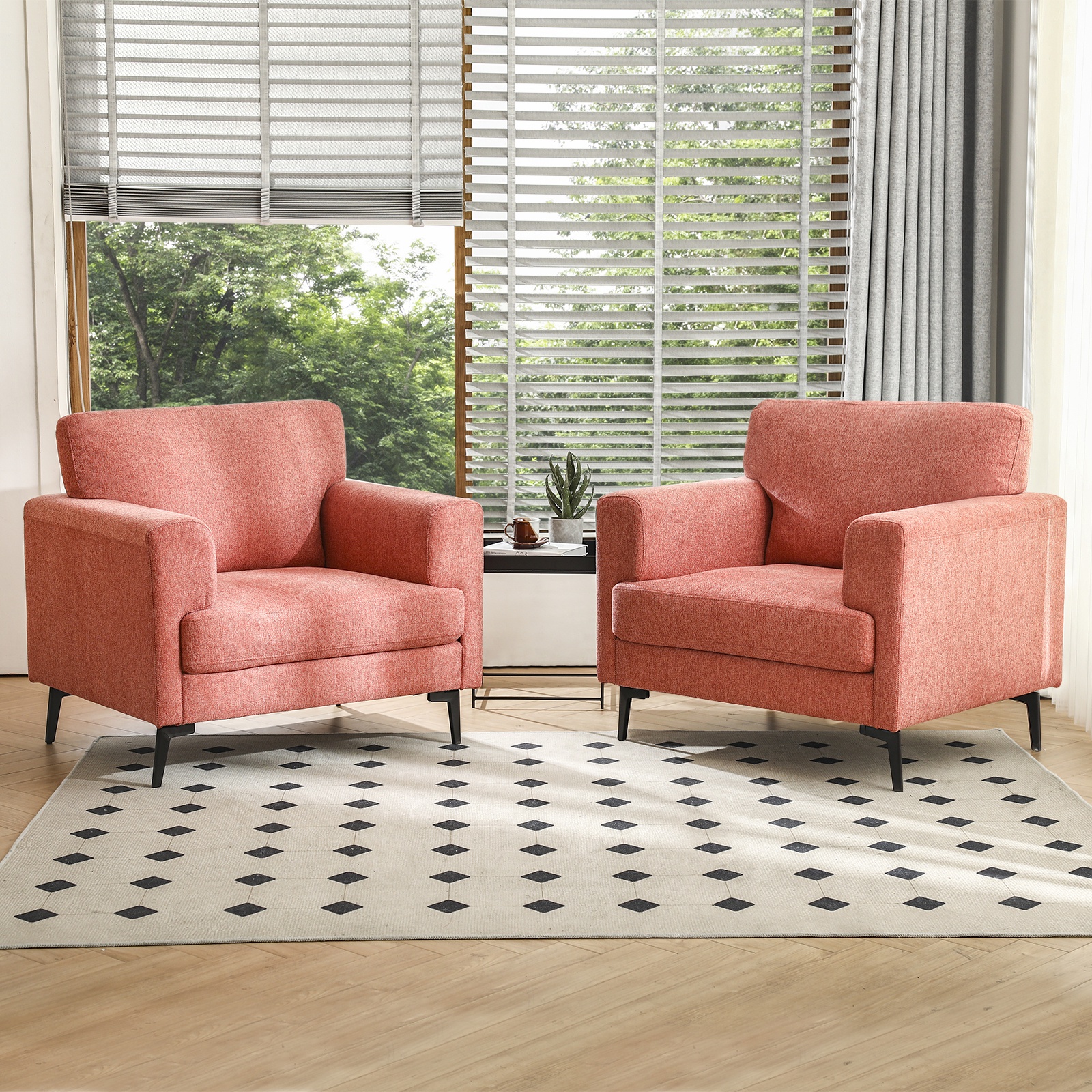 July's Song Oversized Accent Chair Set of 2, Linen Upholstered Living ...