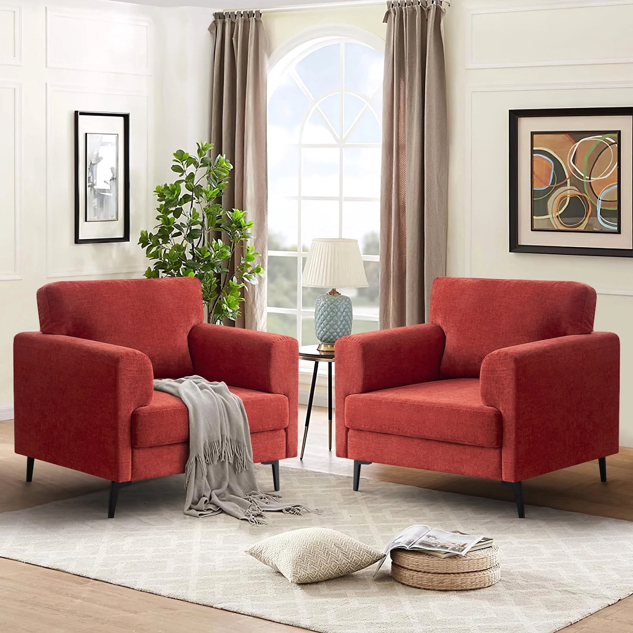 JULY'S SONG Accent Chair Set of 2, Linen Fabric Comfy Upholstered ...