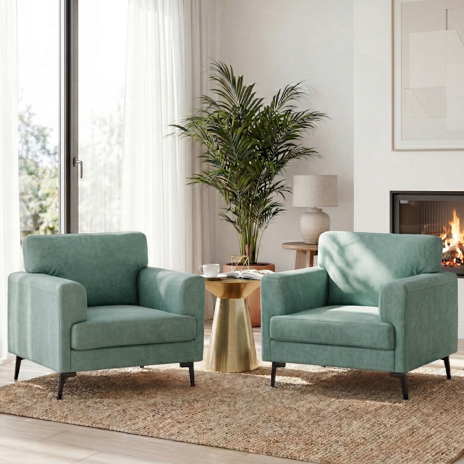 JULY'S SONG Accent Chair Set of 2, 37.8” Wide Linen Upholstered ...