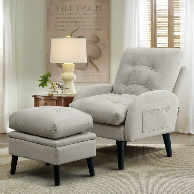 July's Song Modern Armchair with Ottoman, Comfy Bedroom Sitting Chair