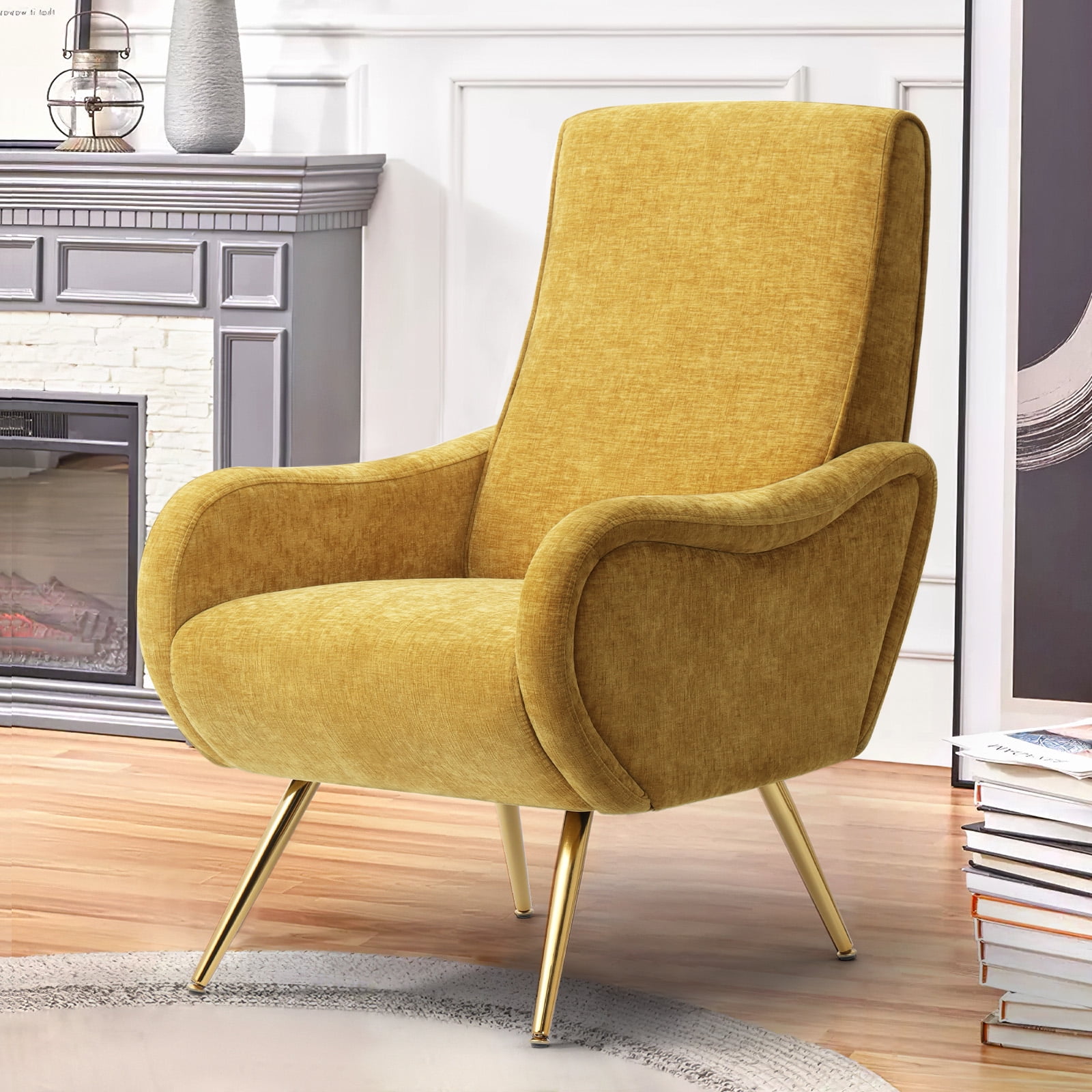 July's Song Mid Century Modern Accent Chair,Lounge Chair with Rolled ...