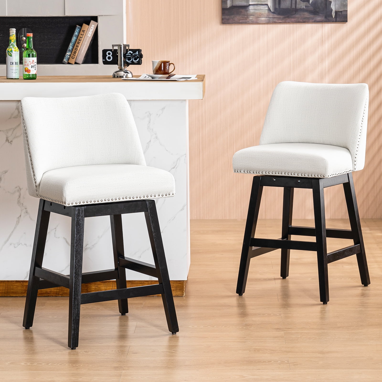 July’s Song Swivel Bar Stools,Modern Bar Stool Set of 2,26” Counter