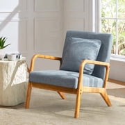 JULY'S SONG Mid Century Modern Accent Chair with Pillow, Linen Upholstered Reading Chair with Wood Frame, 25.6" W Arm Chairs in Living Room,Blue