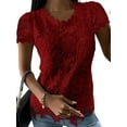 thumbnail image 1 of Julycc Plus Size S-5XL Womens Floral Lace Crochet Short Sleeve Blouse Shirt Tops, 1 of 2