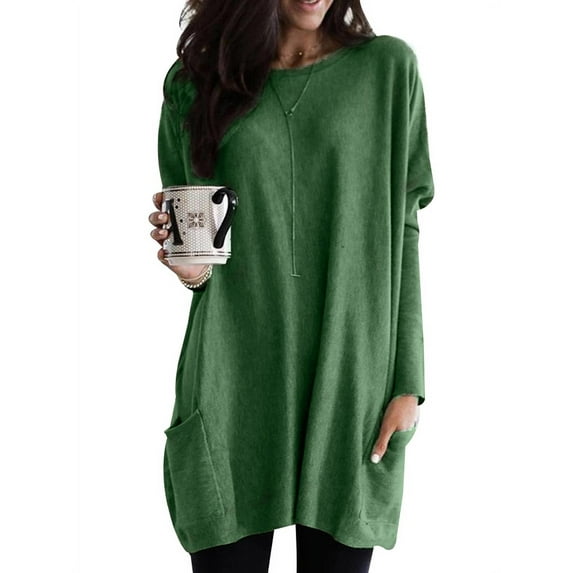 Julycc Plus Size Women Baggy Long Tops Sweater Pullover Pocket Jumper Mini Dress