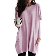 Julycc Plus Size Women Baggy Long Tops Sweater Pullover Pocket Jumper Mini Dress