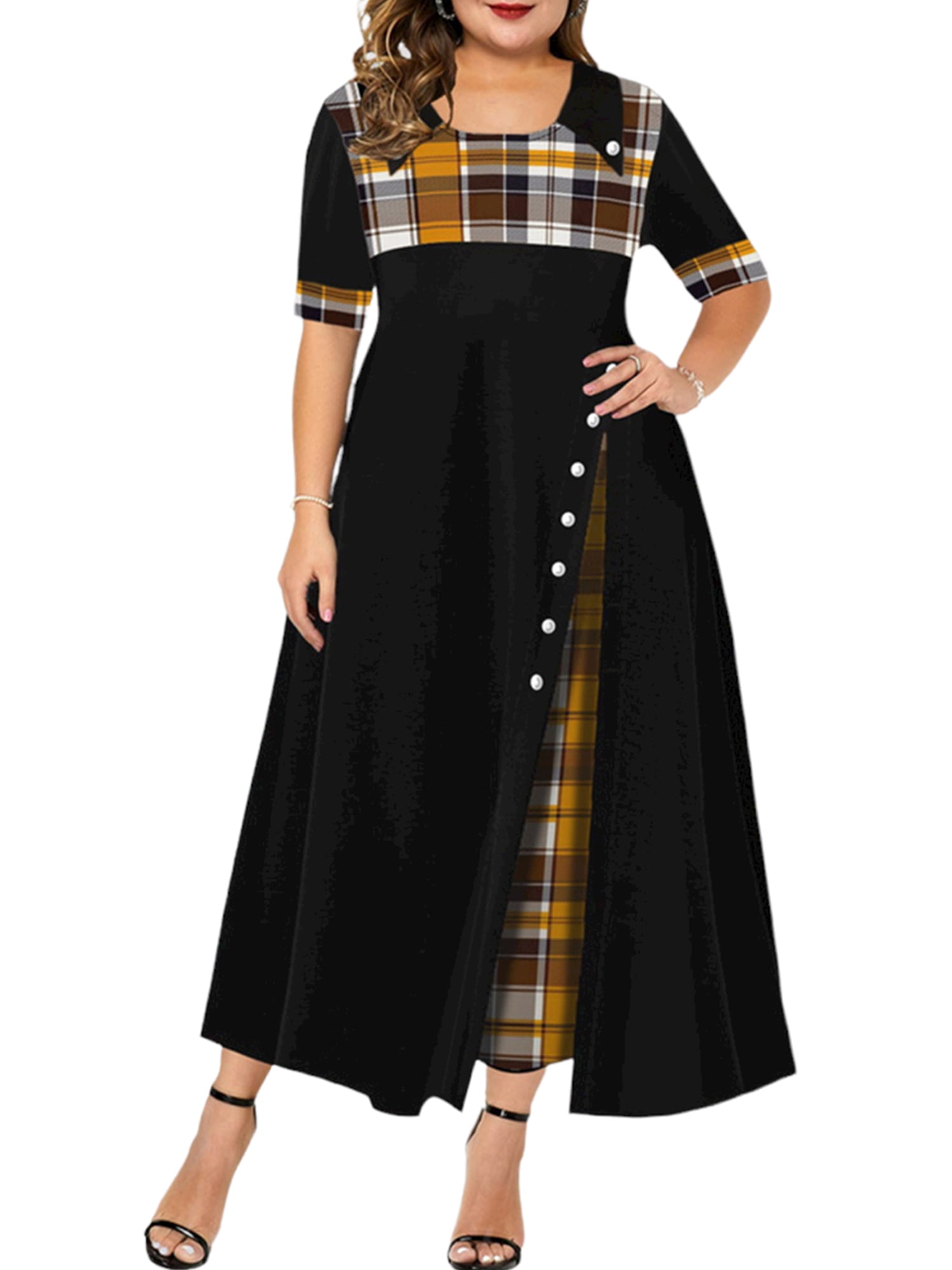Tartan swing top dress plus size