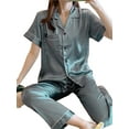 thumbnail image 1 of Julycc Plus Size Womens Satin Silk Pajamas Short Sleeve Nightshirt Pants Sleepwear Pjs, 1 of 4