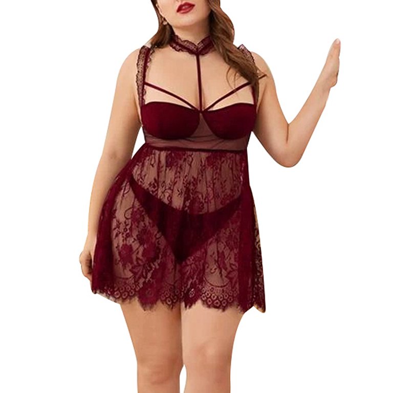 Julycc Plus Size XL-5XL Lingerie Set Womens Babydoll Lace Bra