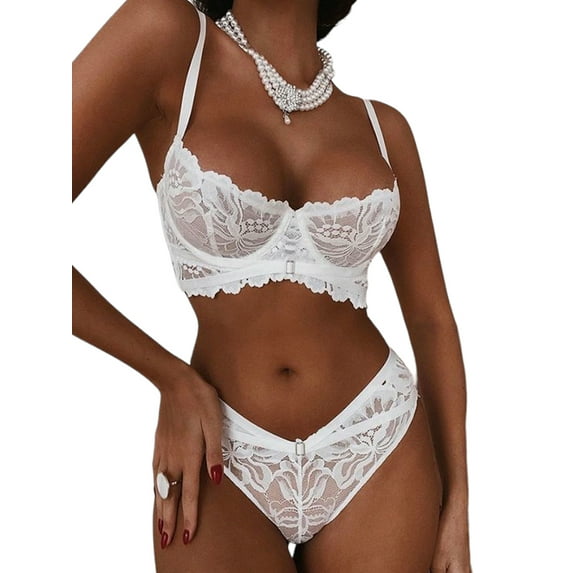 Julycc Sexy Womens Lingerie Bralette Lace Bra Thong Underwear Set Nightwear Sleepwear