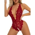 thumbnail image 1 of Julycc Women Sexy Lace V Neck Bodysuit Romper Crotchless Babydoll Lingerie Nightwear, 1 of 4