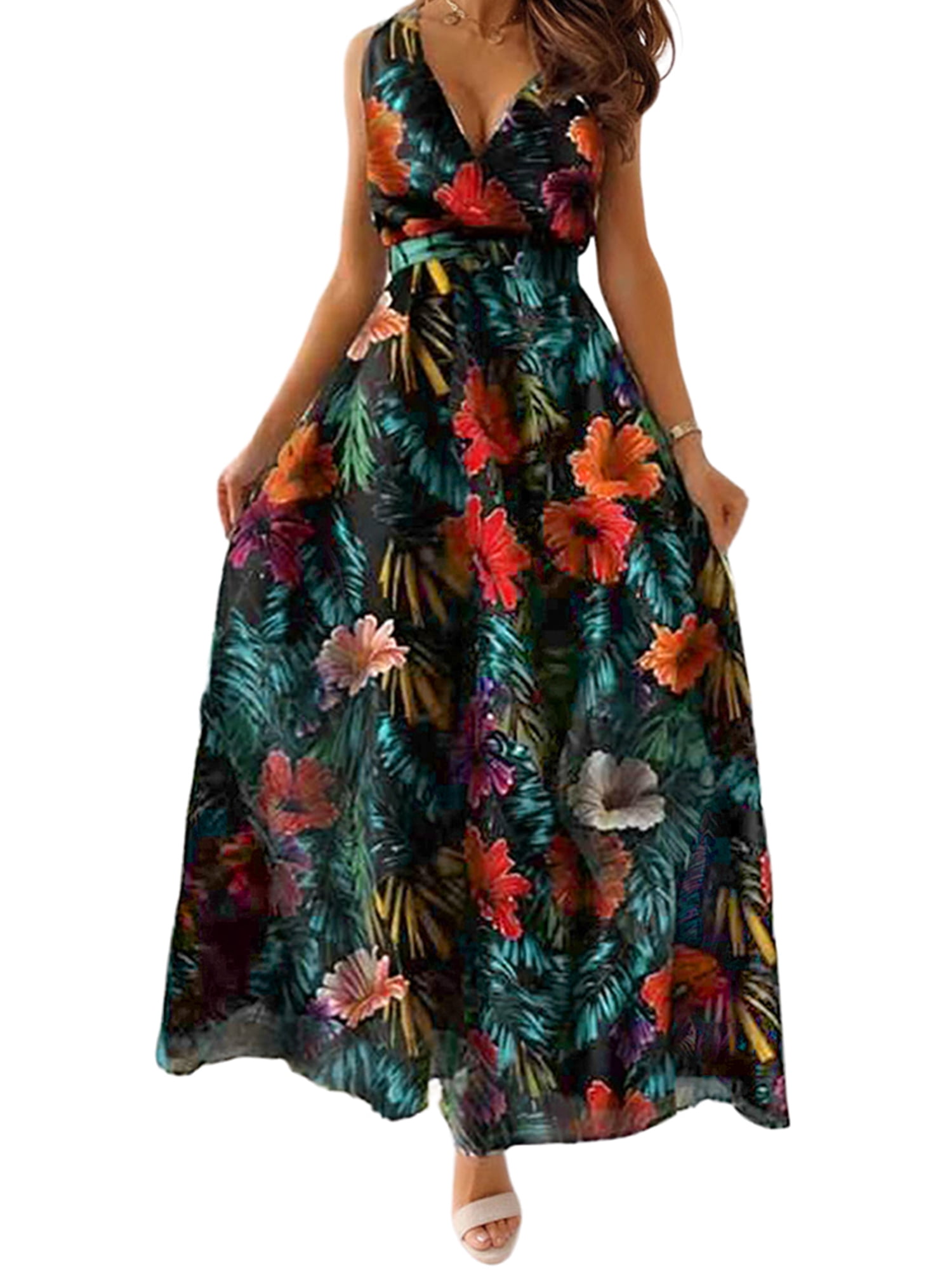 Julycc Women Summer Boho Long Maxi Dress Party Beach Floral Sundress ...