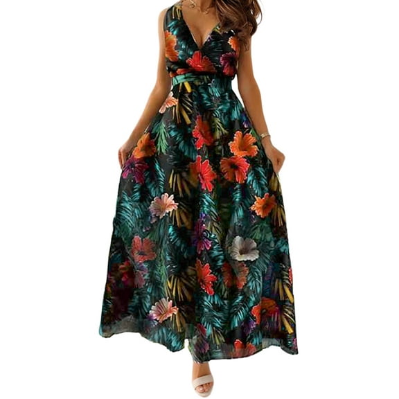 Julycc Women Summer Boho Long Maxi Dress Party Beach Floral Sundress