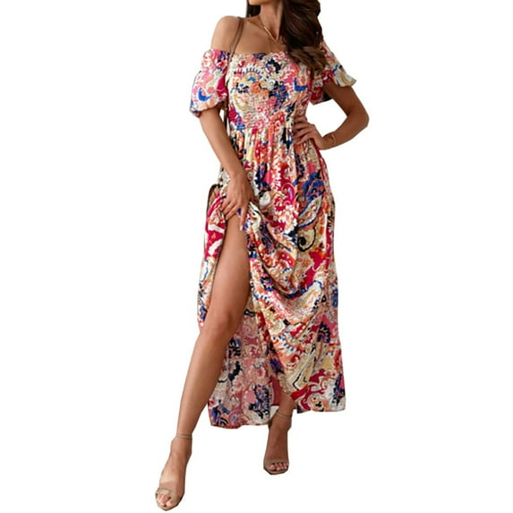 Julycc Women Summer Boho Long Maxi Dress Party Beach Floral Sundress