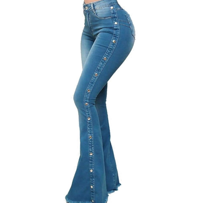 Julycc Women's Stretch Skinny Flare Jeans High Waist Denim Bell Bottom Pants