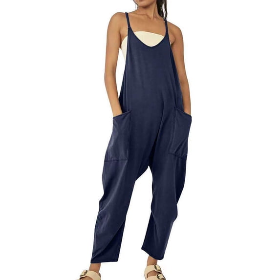 Julycc Womens Baggy Suspender Dungaree Bib Pockets Jumpsuit Solid Color Overall Pants