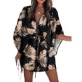 thumbnail image 1 of Julycc Womens Batwing Sleeve Printed Mini Dress V-Neck Casual Loose T-Shirt Dress, 1 of 2