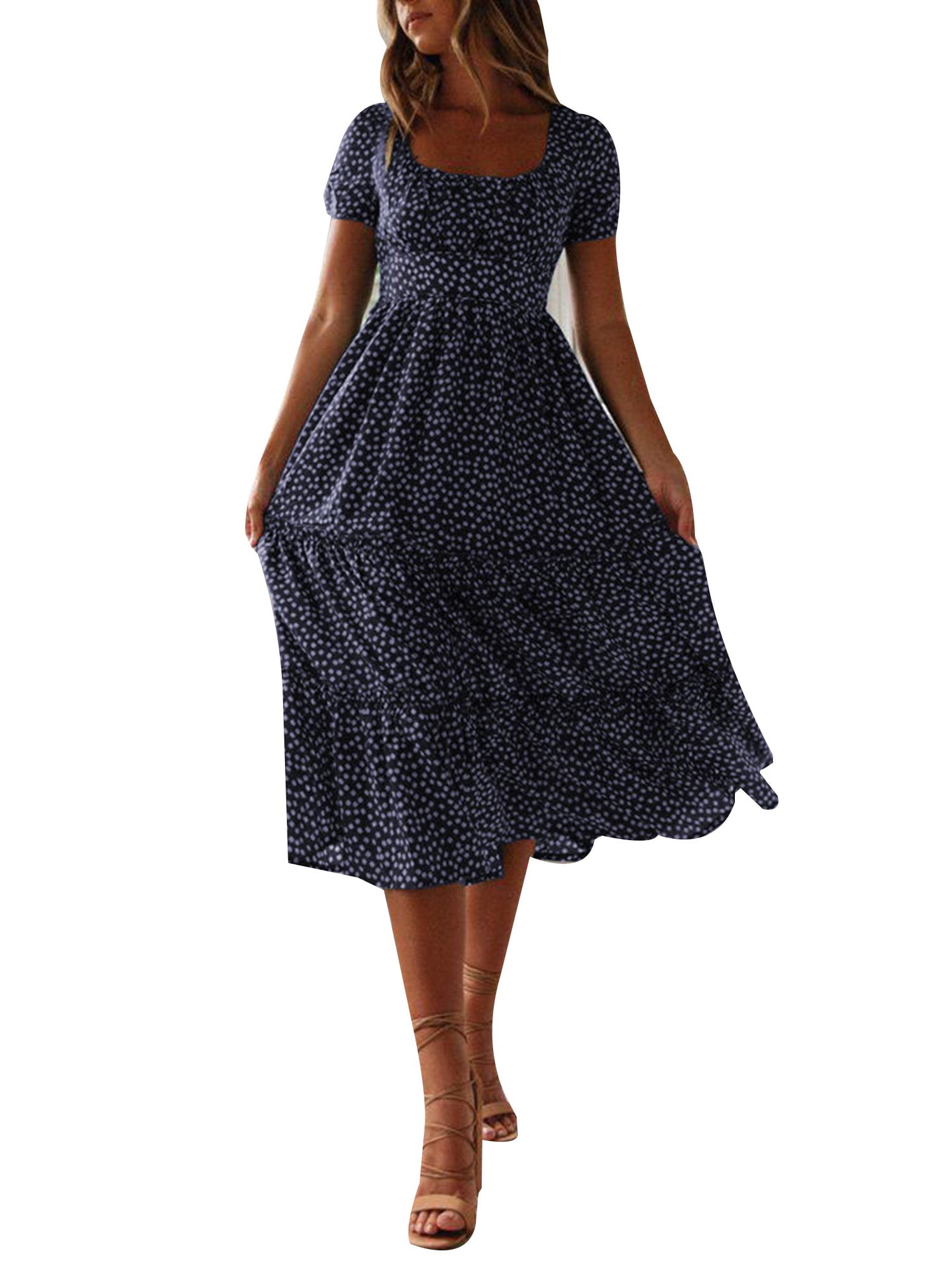Julycc Womens Boho Floral Dress Summer Short Sleeve Maxi Dress ...
