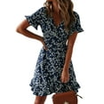 thumbnail image 1 of Julycc Womens Boho Floral Wrap Dress Short Sleeve V Neck Summer Mini Dress, 1 of 4
