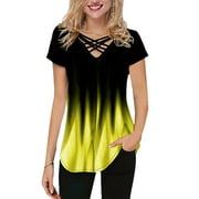 Julycc Womens Casual Gradient Color 3/4 Sleeve Flowy Tunic Blouse T-shirt Tops