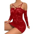 thumbnail image 1 of Julycc Womens Cold Shoulder Nightdress Babydoll Lace Lingerie Long Sleeve Strappy Sleepwear Pjs, 1 of 4